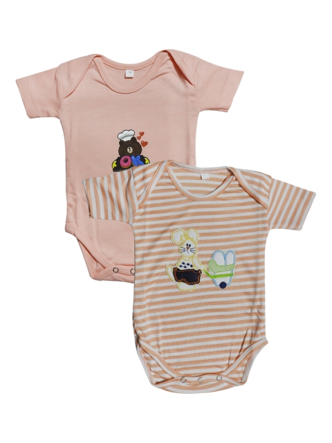 

PINKBUNNY Infants Kids Pack Of 2 Bodysuits, Peach
