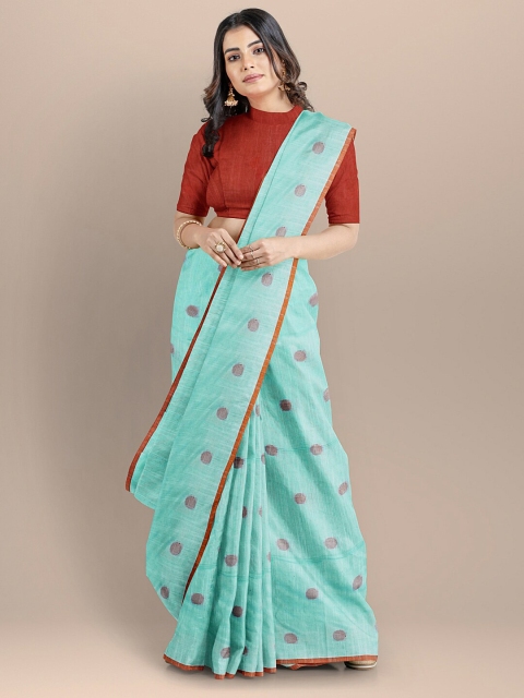 

BharatSthali Blue & Maroon Woven Design Pure Cotton Saree