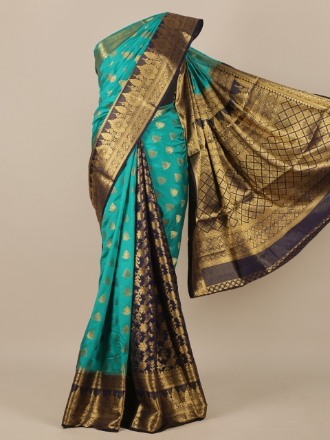 

Pothys Teal Blue & Gold-Toned Woven Design Zari Jute Silk Saree, Turquoise blue