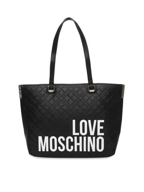 

LOVE MOSCHINO Black Textured Oversized Shopper Tote Bag with Quilted