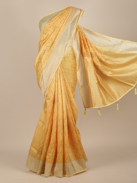 

Pothys Yellow Cotton Blend Printed Saree