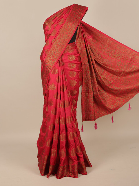 

Pothys Pink & Gold-Toned Ethnic Motifs Zari Jute Silk Saree