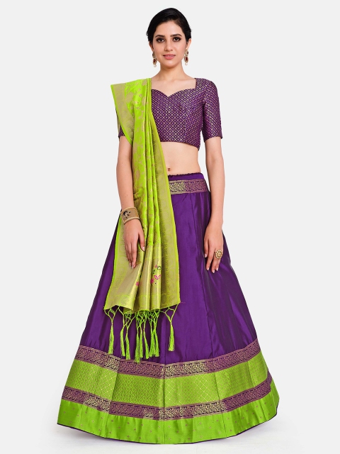 

MIMOSA Women Purple & Green Semi-Stitched Lehenga & Unstitched Blouse With Dupatta