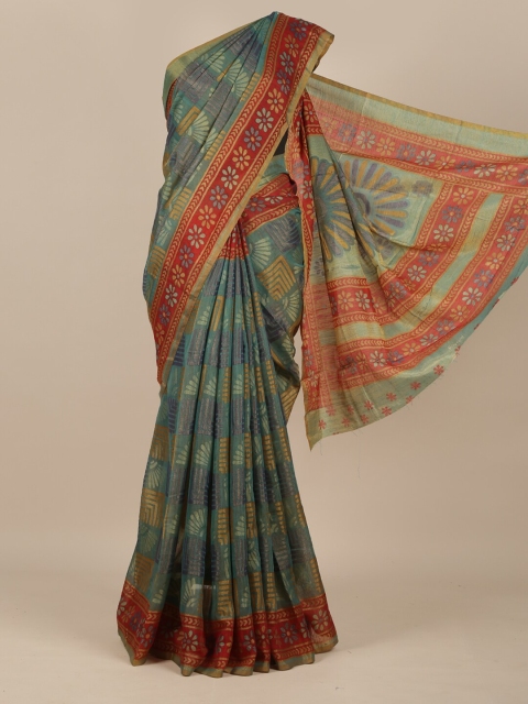 

Pothys Green & Red Floral Jute Silk Saree