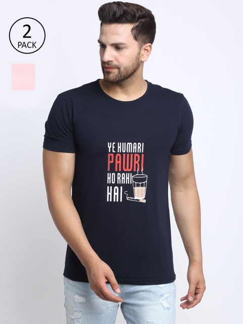 

VIMAL JONNEY Men vy Blue Typography 2 Printed Applique T-shirt, Navy blue