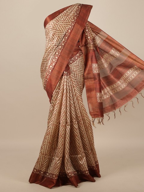 

Pothys Cream & Brown Jute Silk Saree