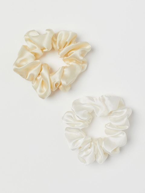 

H&M Women White & Yellow 2-Pack Silk Scrunchies