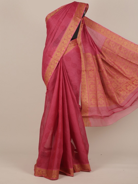 

Pothys Pink & Gold-Toned Paisley Zari Pure Cotton Saree