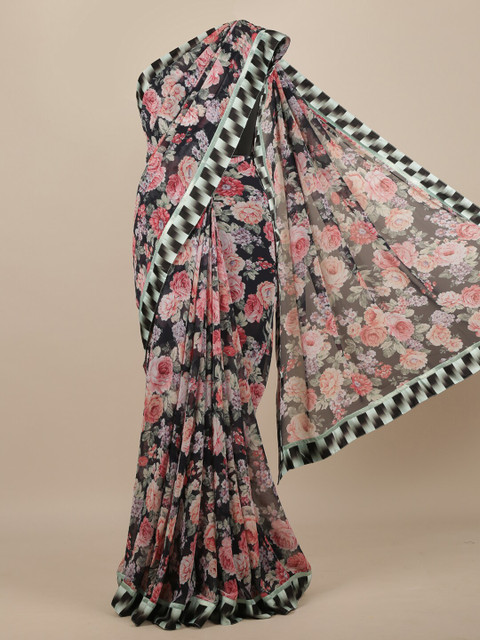 

Pothys Black & Pink Floral Saree