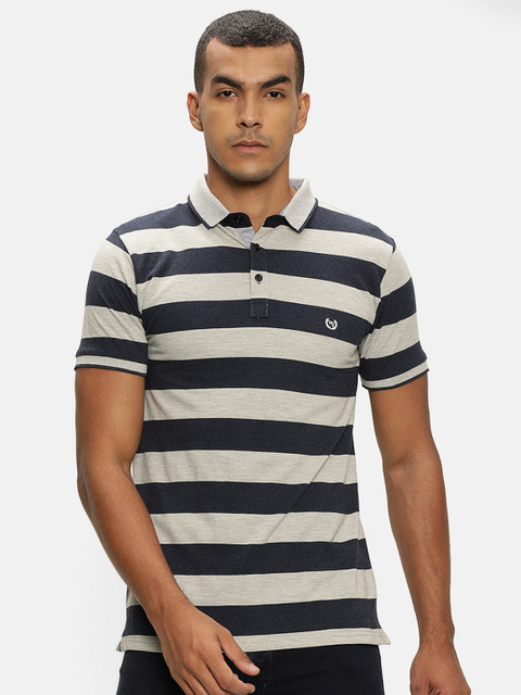 

V2 Value & Variety Men Blue Striped Polo Collar T shirt
