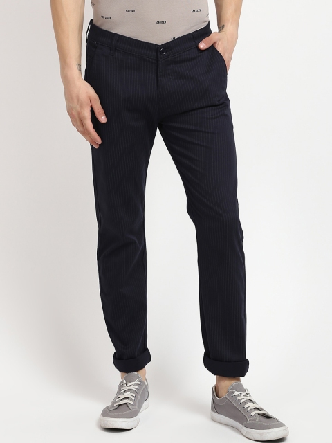 

V2 Value & Variety Men Navy Blue Striped Regular Fit Chinos