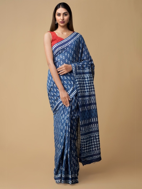

Unnati Silks Blue & White Dabu Pure Cotton Kota Saree