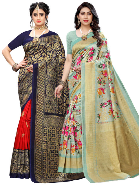 

KALINI Pack of 2 Art Silk Saree, Navy blue