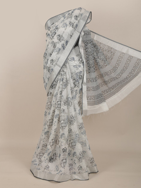 

Pothys Off White & Grey Floral Zari Saree