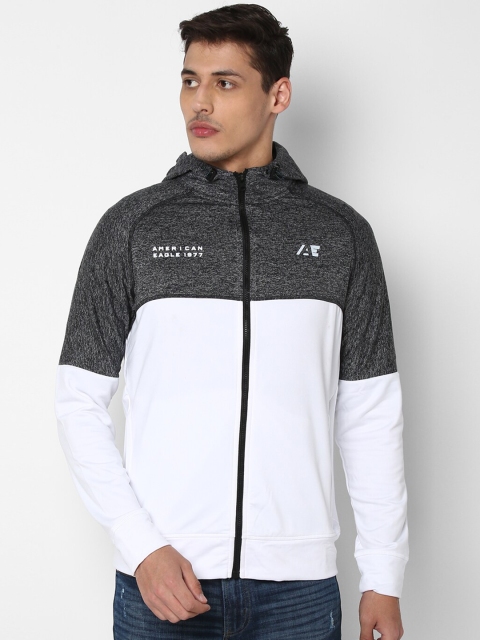 

AMERICAN EAGLE OUTFITTERS Men White Colourblocked Hooded Sweatshirt