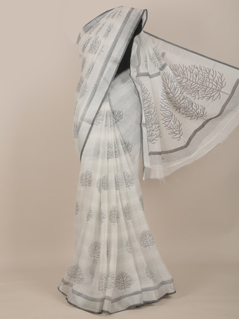 

Pothys White & Grey Printed Cotton Blend Saree