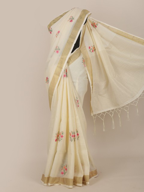 

Pothys Cream & Pink Floral Zari Saree