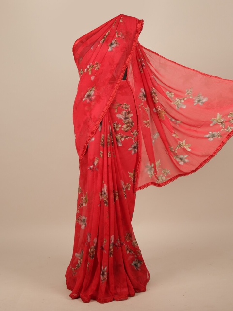 

Pothys Red Floral Poly Chiffon Saree