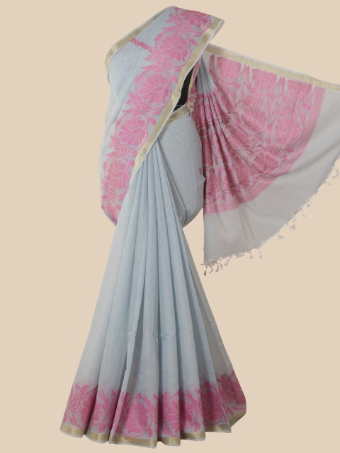 

Pothys Grey & Pink Linen Blend Saree
