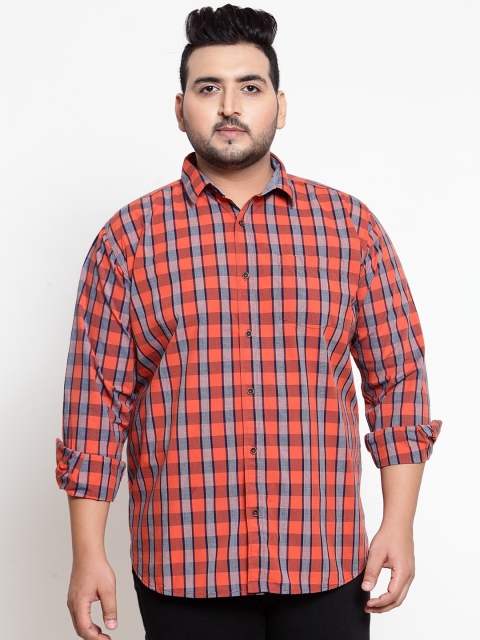 

plusS Men Coral & Grey Buffalo Checks Casual Shirt
