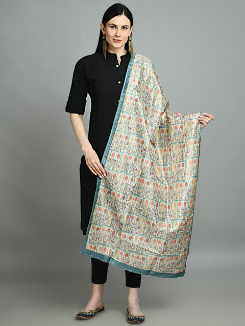 

Myshka Blue & Coral Ethnic Motifs Printed Dupatta