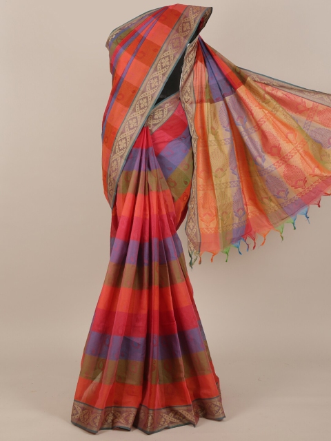 

Pothys Red & Purple Checked Pure Cotton Saree