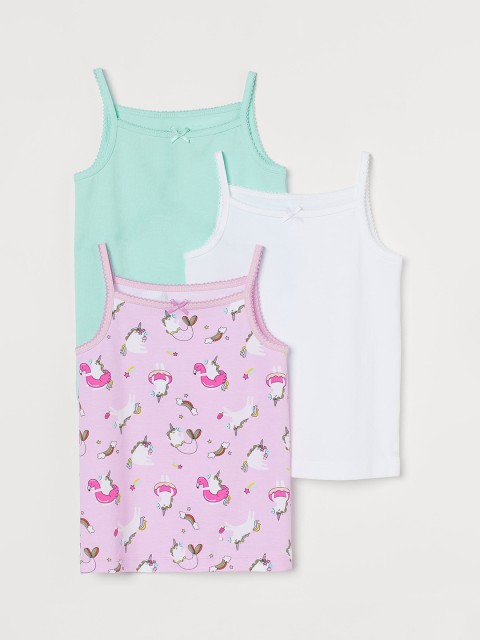 

H&M Girls Multicoloured 3-Pack Jersey Strappy Tops, Multi
