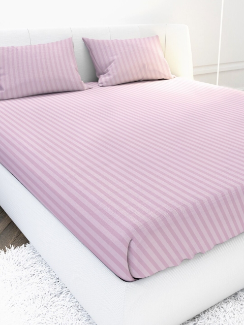 

MAYFAIR HOMES LONDON Pink Striped 210 TC King Bedsheet with 2 Pillow Covers