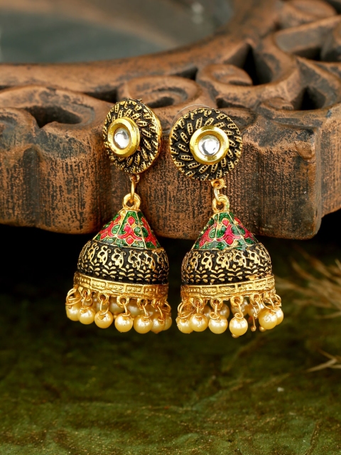 

THE AAB STUDIO Gold-Plated & Green Dome Shaped Jhumkas