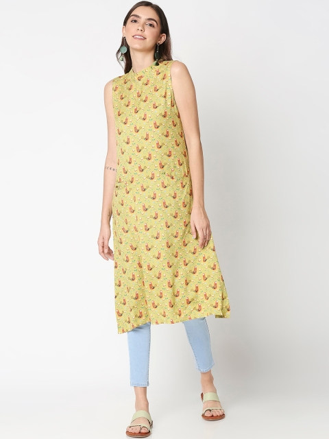 

Bewakoof Women Yellow & Green Ethnic Motifs Printed Kurta