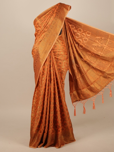 

Pothys Orange & Gold-Toned Woven Design Zari Jute Silk Saree