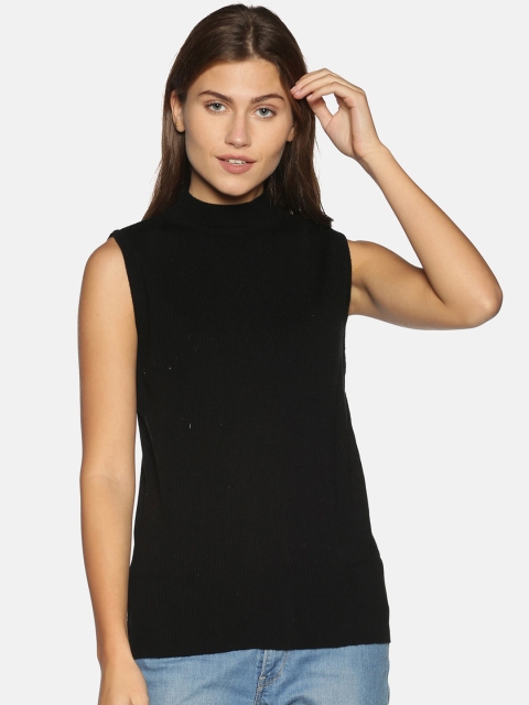 

PICOT Women Black Ribbed Pullover