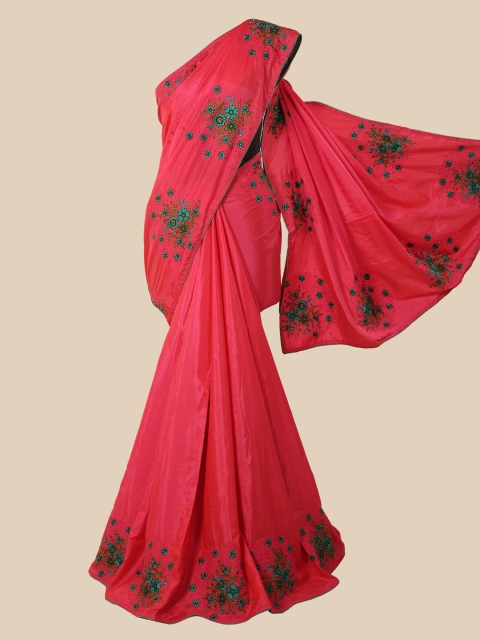 

Pothys Pink & Green Floral Embroidered Art Silk Saree