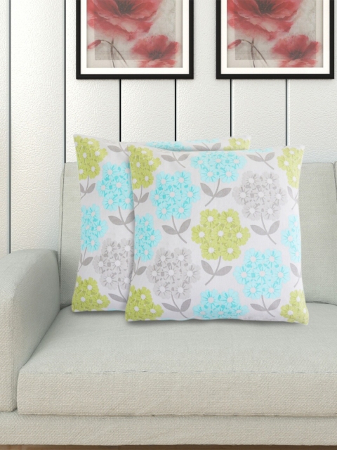 

Home Centre White & Blue Set of 2 Floral Square Cushion Covers