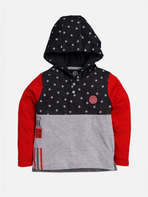 

TAMBOURINE Boys Grey Printed Hoody Full Sleeve T shirt
