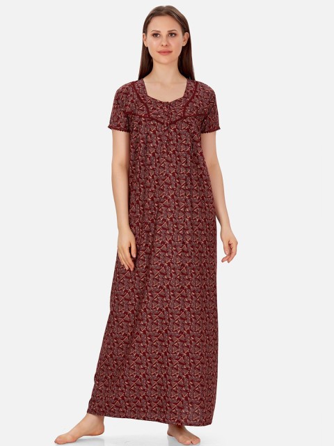 

Sand Dune Maroon Printed Maxi Nightdress