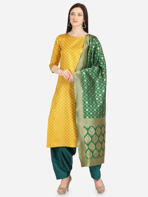 

Kvsfab Women Yellow & Teal Unstitched Dress Material
