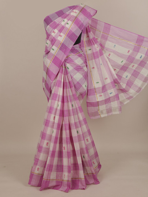 

Pothys Lavender & White Checked Pure Cotton Saree