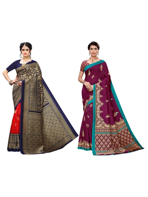 

KALINI Magenta & Navy Blue Pack of 2 Ethnic Motifs Art Silk Saree
