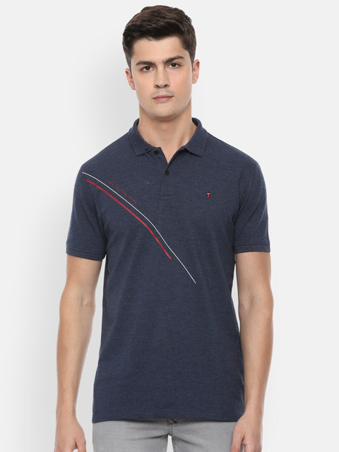 

Louis Philippe Jeans Men Navy Blue Pure Cotton Polo Collar Slim Fit T-shirt