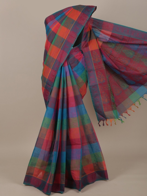 

Pothys Blue & Orange Checked Pure Cotton Saree