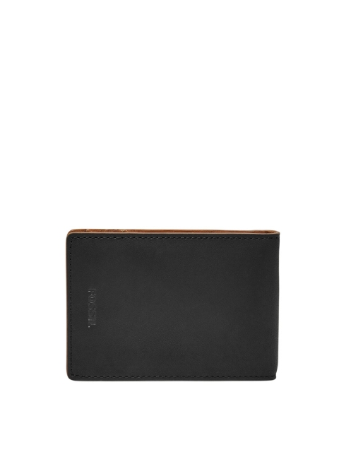 

Fossil Men Black & Brown Solid Tate Leather Card Holder