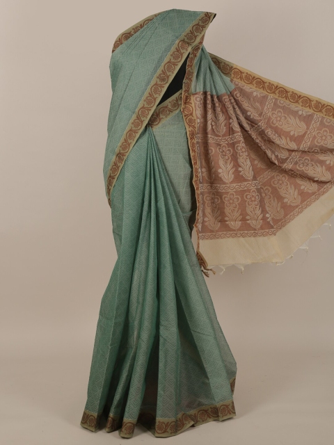 

Pothys Sea Green & Brown Ethnic Motifs Pure Cotton Saree