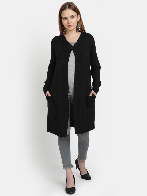 

PICOT Women Black Striped Longline Shrug