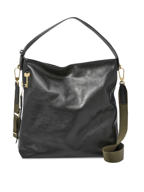 

Fossil Black Leather Structured Hobo Bag with Tasselled
