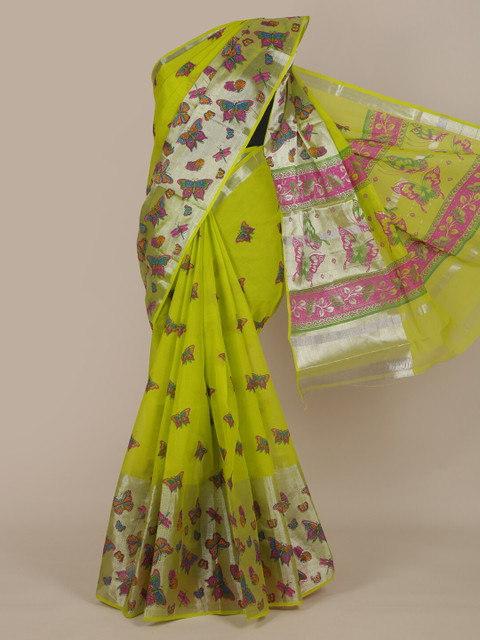 

Pothys Fluorescent Green Floral Pure Cotton Saree