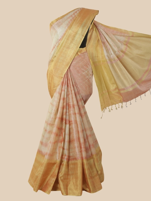 

Pothys Beige & Peach-Coloured Tie and Dye Linen Blend Saree