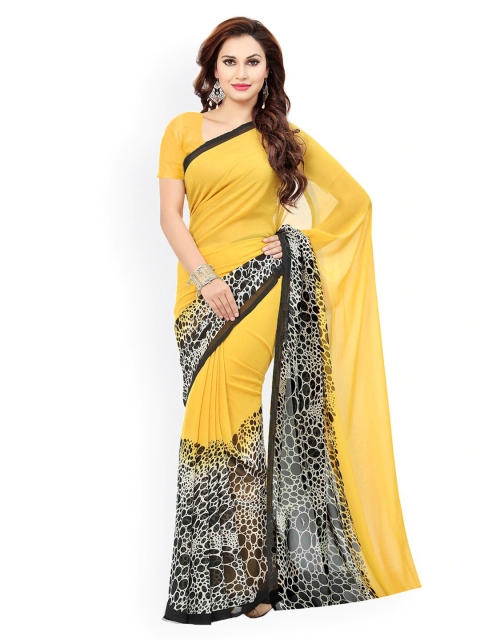 

KALINI Yellow & Black Printed Poly Georgette Saree