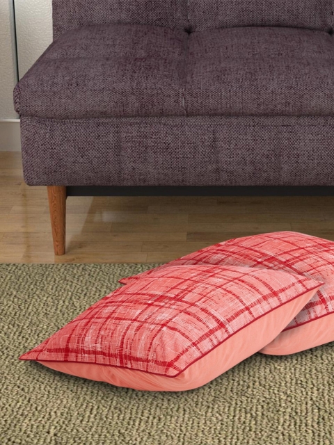 

Home Centre Red & Peach-Coloured Checked Square Cushion Covers