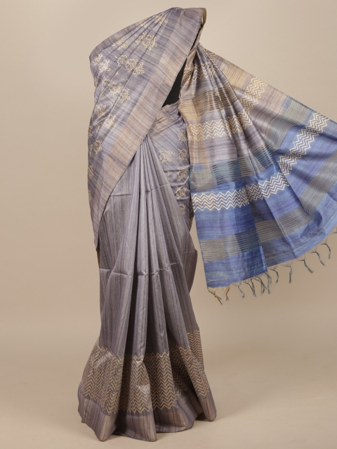 

Pothys Grey & Beige Floral Jute Silk Saree